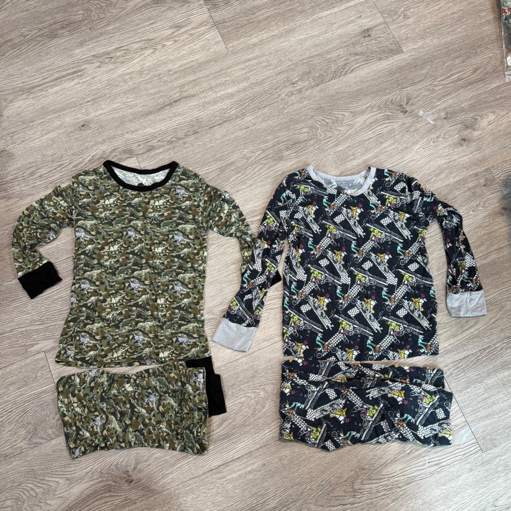 Kids Pajama Set Long‎ Sleeve Pants Dinosaur & Motocross Print 4T bamboo